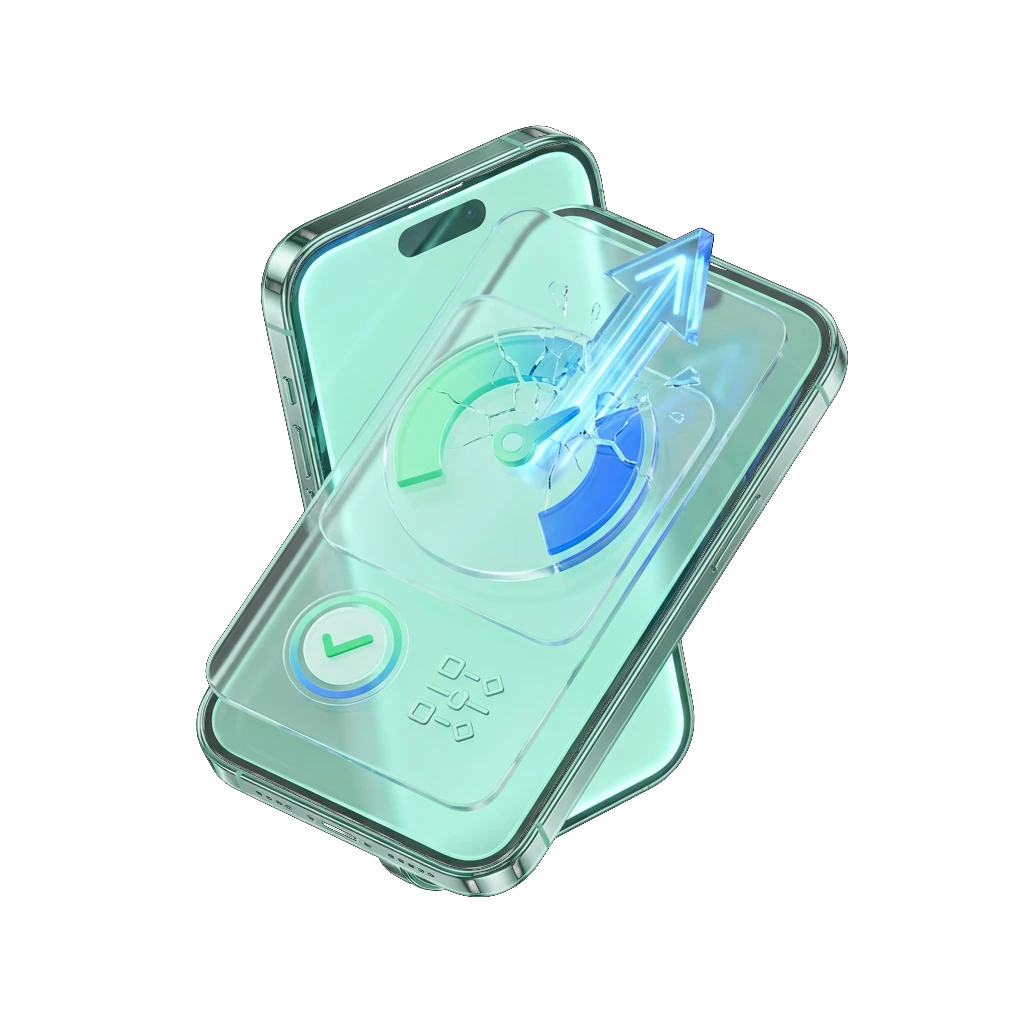 Illustration of a smartphone showing a credit options dashboard with a glowing upward arrow, representing finding loan options despite a less-than-perfect credit history