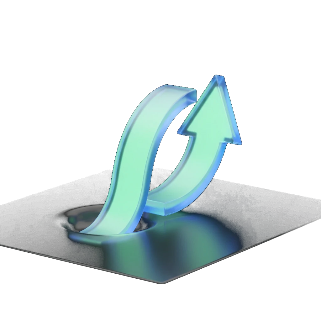 Illustration of a glowing glass arrow rising upward, symbolising resilience and moving forward after a loan application setback